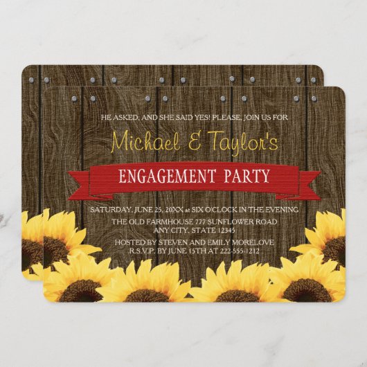 RED RUSTIC SUNFLOWER ENGAGTY KAART (Voorkant / Achterkant)