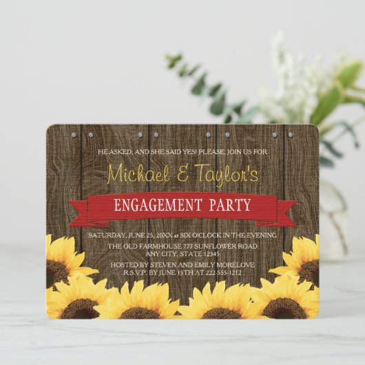 RED RUSTIC SUNFLOWER ENGAGTY KAART (Staand voorkant)