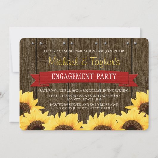 RED RUSTIC SUNFLOWER ENGAGTY KAART (Voorkant)