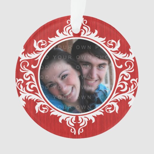 Red Rustic Swirls Holiday Photo Ornament (voorkant)