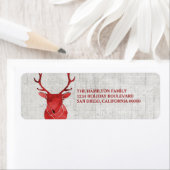 Red Rustic Waterverf Deer Holiday Etiket (Insitu)
