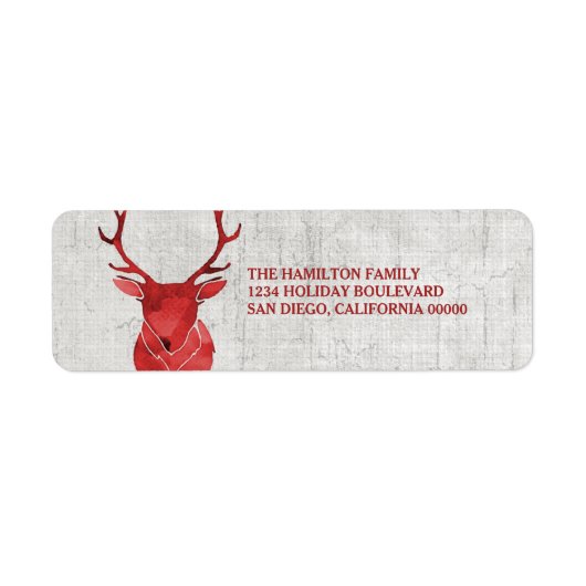 Red Rustic Waterverf Deer Holiday Etiket (Voorkant)