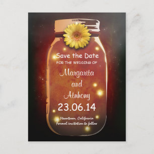 Red Rustic Whimsical Mason Jar Bewaar de datum Aankondigingskaart