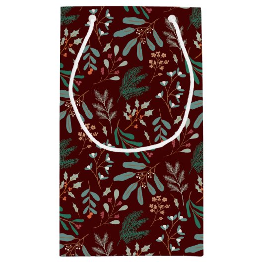 Red Rustic Winter Botanical Klein Cadeauzakje (Achterkant)