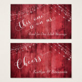 Red Rustic Wood & Strings of Lights, Drink Tickets Visitekaartjes (Voorkant /achterkant)