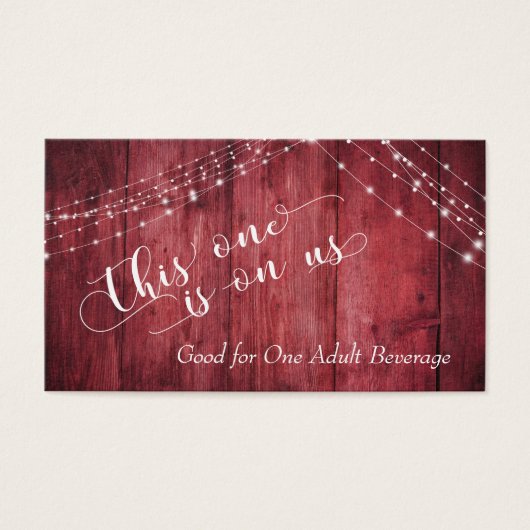 Red Rustic Wood & Strings of Lights, Drink Tickets Visitekaartjes (Voorkant)