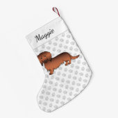 Red Sable Long Hair Dachshund Cartoon Dog & Name Kleine Kerstsok (Achterkant (Hangend))