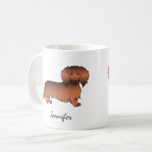 Red Sable Long Hair Dachshund Cartoon Dog & Name Koffiemok (Voorkant links)