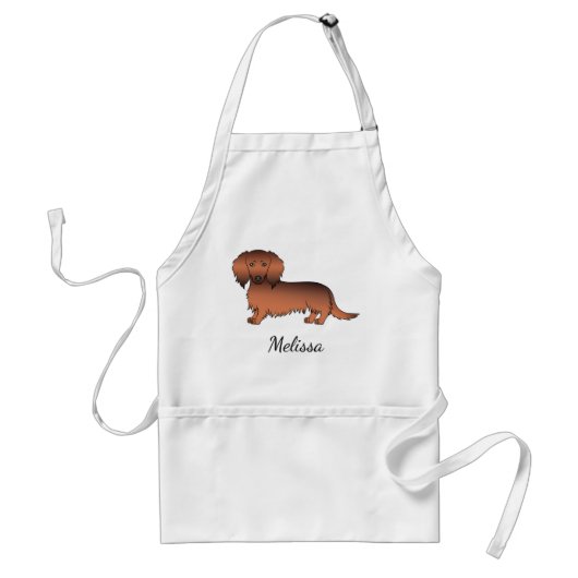 Red Sable Long Hair Dachshund Cartoon Dog & Name Standaard Schort (Voorkant)
