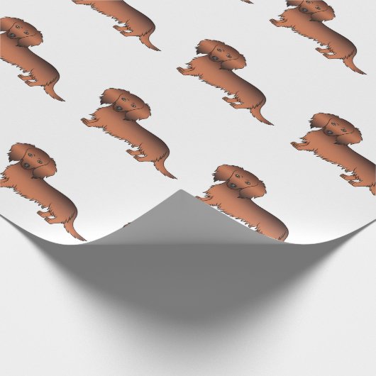 Red Sable Long Hair Dachshund Cartoon Dog Patroon Cadeaupapier (Hoek)