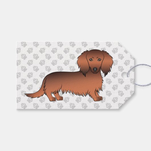 Red Sable Long Hair Dachshund Cartoon Dog & Paws Cadeaulabel (Voorkant (Horizontaal))
