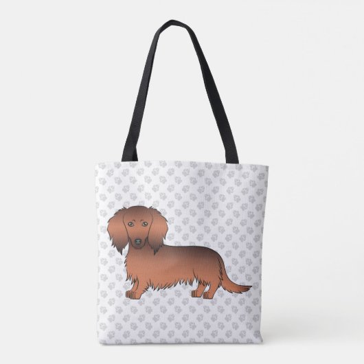 Red Sable Long Hair Dachshund Cartoon Dog & Paws Tote Bag (Achterkant)