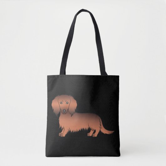 Red Sable Long Hair Dachshund Cartoon Dog - zwart Tote Bag (Voorkant)