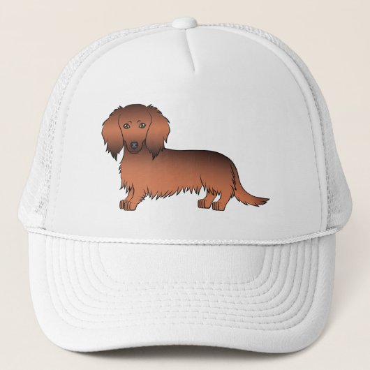 Red Sable Long Hair Dachshund Cute Cartoon Dog Trucker Pet (Voorkant)
