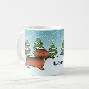 Red Sable Long Hair Dachshund Dog - Winter Forest Koffiemok