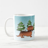 Red Sable Long Hair Dachshund Dog - Winter Forest Koffiemok (Links)