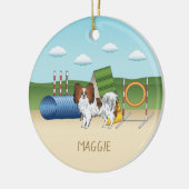 Red Sable Papillon Agility Dog met aangepaste naam Keramisch Ornament (Links)