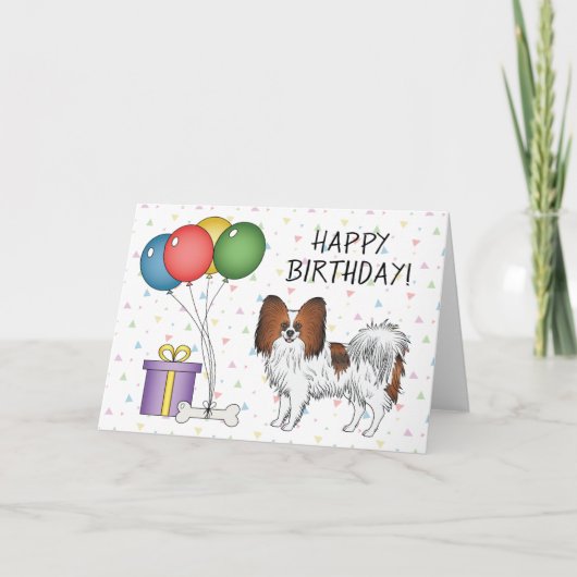 Red Sable Papillon Cartoon Dog Happy Birthday Kaart (Voorkant)