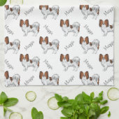 Red Sable Papillon Cartoon Dog Pattern met naam Theedoek (Gevouwen)