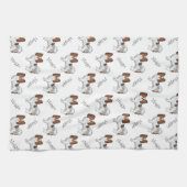 Red Sable Papillon Cartoon Dog Pattern met naam Theedoek (Horizontaal)