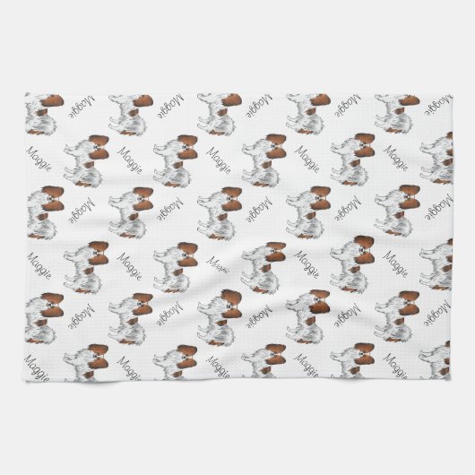 Red Sable Papillon Cartoon Dog Pattern met naam Theedoek (Horizontaal)