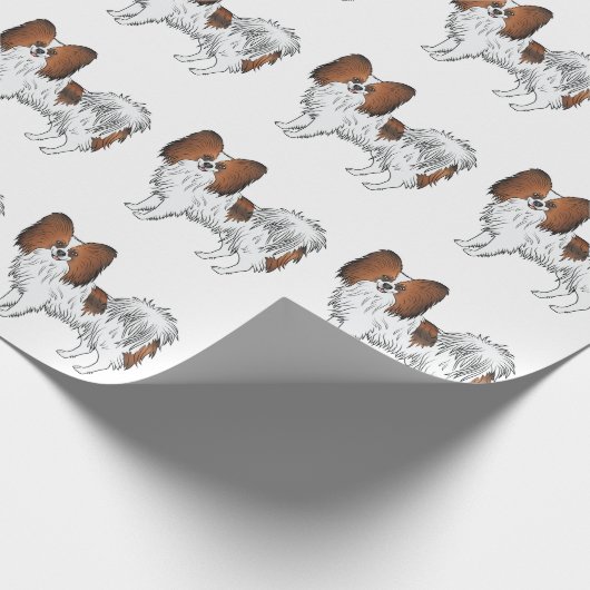 Red Sable Papillon Cute and Happy Dog Pattern Cadeaupapier (Hoek)