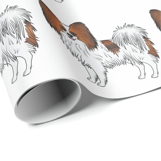 Red Sable Papillon Cute and Happy Dog Pattern Cadeaupapier (Rol Hoek)