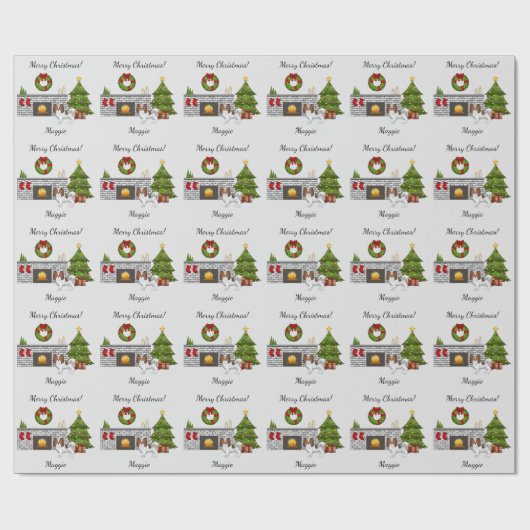 Red Sable Papillon Dog in een kerstzaal Cadeaupapier (Vlak)