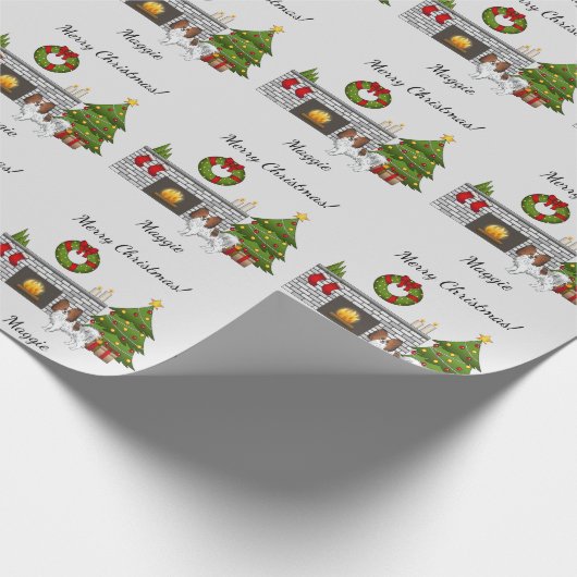 Red Sable Papillon Dog in een kerstzaal Cadeaupapier (Hoek)