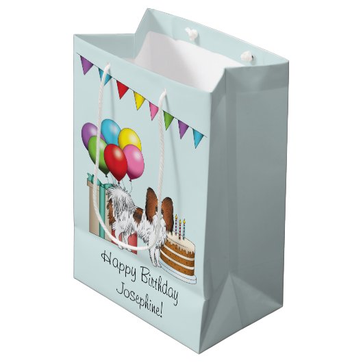 Red Sable Papillon Happy Dog kleurrijke verjaardag Medium Cadeauzakje (Voorkant Gekanteld)