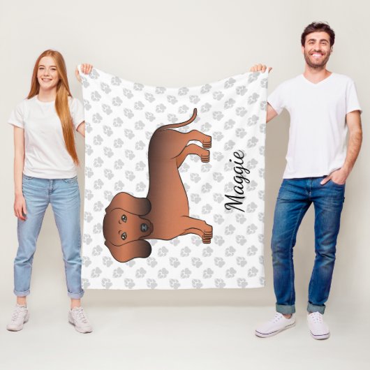 Red Sable Short Hair Dachshund Cartoon Dog & Name Fleece Deken (In situ)