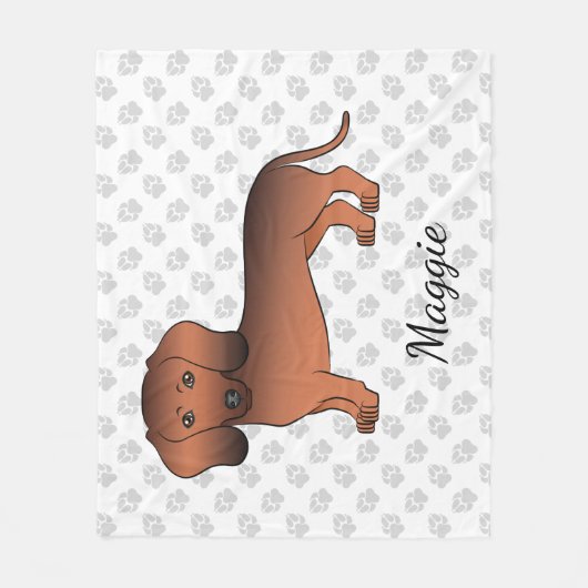 Red Sable Short Hair Dachshund Cartoon Dog & Name Fleece Deken (Voorkant)