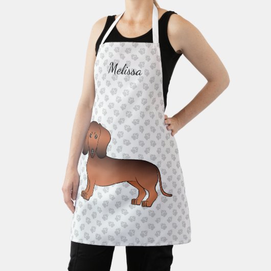 Red Sable Short Hair Dachshund Cartoon Dog & Name Schort (Insitu)