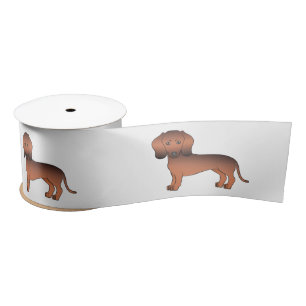 Red Sable Smooth Coat Dachshund Cute Cartoon Dog Satijnen Lint