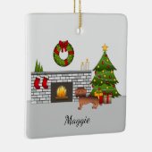 Red Sable Smooth Coat Dachshund in kerstmis Room Keramisch Ornament (Rechts)