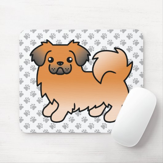 Red Sable Tibetan Spaniel Cute Cartoon Dog & Paws Muismat (Met muis)
