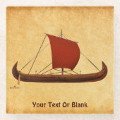 Red Sail Vikingschip II Glazen Onderzetter (Voorkant)