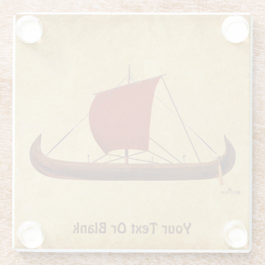 Red Sail Vikingschip II Glazen Onderzetter (Achterkant)