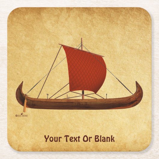 Red Sail Vikingschip II Kartonnen Onderzetters (Voorkant)