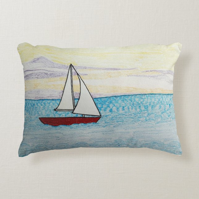 Red Sailboat Accent Pillow Kussen (Voorkant)