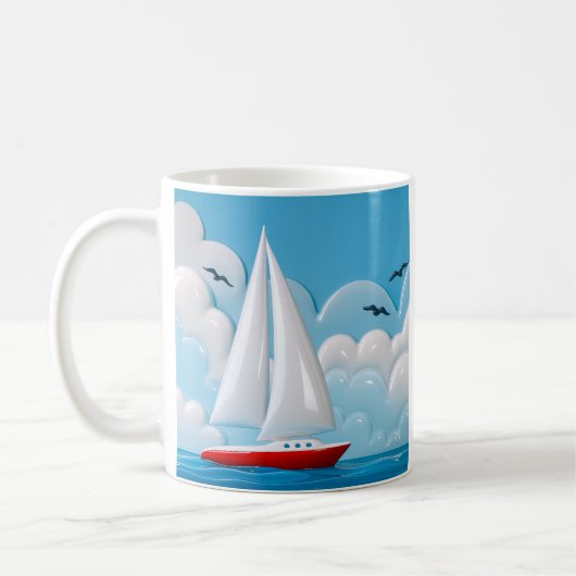 Red Sailboat Cloud Koffiemok (Links)