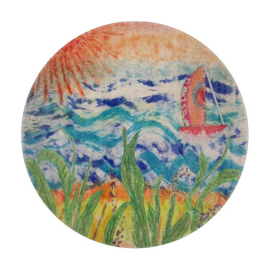 Red Sailboat Red Sun  Snijplank (Voorkant)