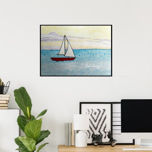 Red Sailboat- Vaar weg! Poster (Thuiskantoor)