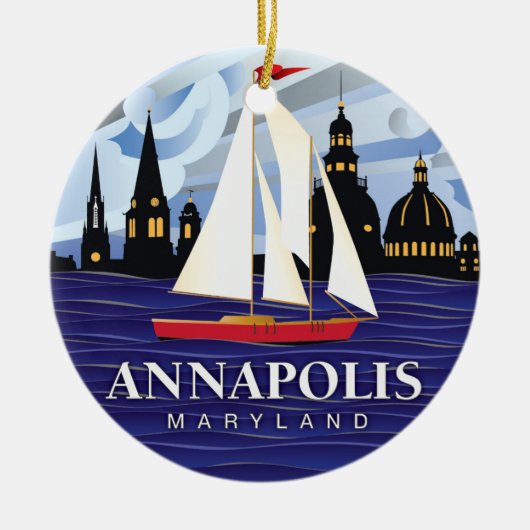 Red Sailboot Annapolis MD Kustal Keramisch Ornament (Voorkant)
