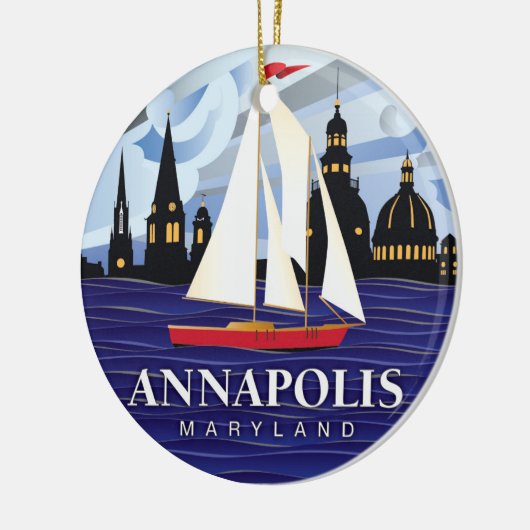 Red Sailboot Annapolis MD Kustal Keramisch Ornament (Links)