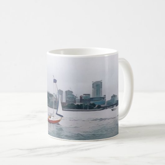 Red Sailboot Art Navy Koffiemok (Voorkant rechts)