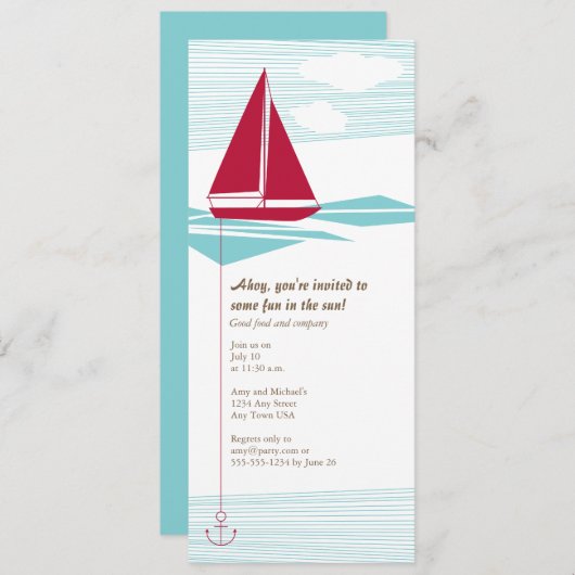 Red Sailboot Party nodigt uit Kaart (Voorkant / Achterkant)