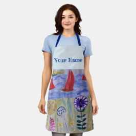 Red Sails & Flowers Apron Schort