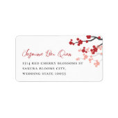 Red Sakura Cherry Blossom Asian Weddenschap Etiket (Voorkant)