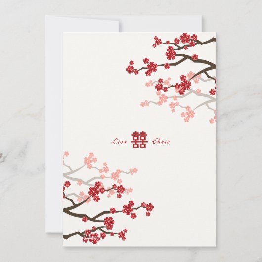 Red Sakura Cherry Blossom Flowers Chinese Weddensc (Voorkant)